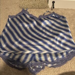 Blue and White Striped Satin Camisole